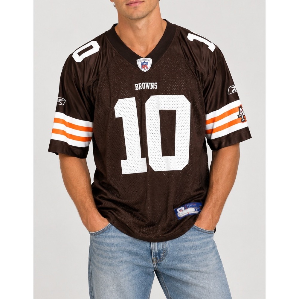 Reebok NFL Cleveland Browns Brady Quinn 10 Jersey Mens Large Brown Mesh Football